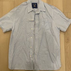 The Nutter short sleeve pinstripe button down shirt in blue and white